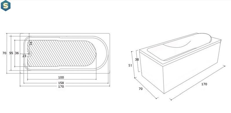 Ванна акриловая Imprese Milada 170x70 без ножек white b0701007070, Белый