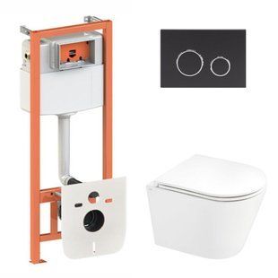 Набор: Qtap Scorpio Ultra Quiet унитаз подвесной QT1433053EUQW + Nest комплект инсталляции 4в1 (круглая клавиша Black mat) QT0133M425 + M11V1146MB