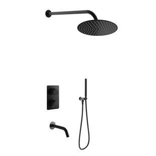 Душева система Kohlman Experience 25 black з термостатом + BOX прихованого монтажу KPL-QW433EBR25, Черный матовый
