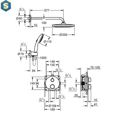 Душевая система термостатическая Grohe QuickFix Precision с Vitalio Start 250 348832430, Черный матовый