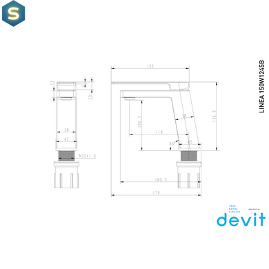 Змішувач для умивальника Devit Linea 150W1245B чорний матовий, Черный матовый