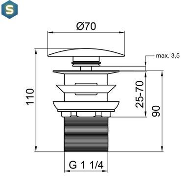 Донный клапан для раковины Qtap F0081 70х70х120 White с переливом, Белый