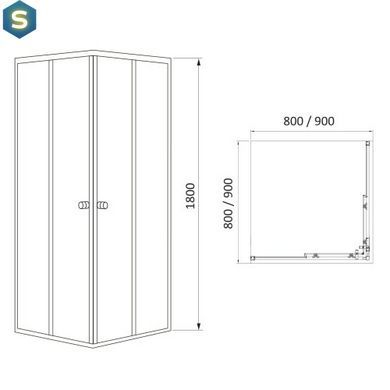 Душевая кабина квадратная RJ Velum 90x90 раздвижная стекло Black Linia 4 мм без поддона black matt 90BRZ082Linia, Черный матовый, черный матовый