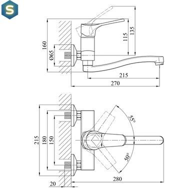Смеситель кухонный настенный Kroner KRP Bayern - С040 CV012074, Хром