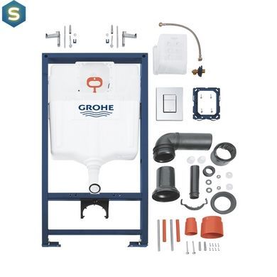 Комплект 4 в 1: Инсталляция Grohe Rapid SL 3 в 1 38772001 + Унитаз безободочный Kroner Harz WHI493736 RIMLESS с сиденьем Slim Duroplast / Soft-close / Quick relase KH493736WHIR