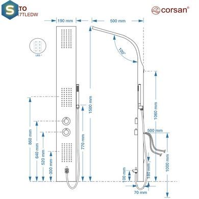 Душова панель Corsan Alto black LED з виливом та термостатом A017TBLLEDW, Черный матовый