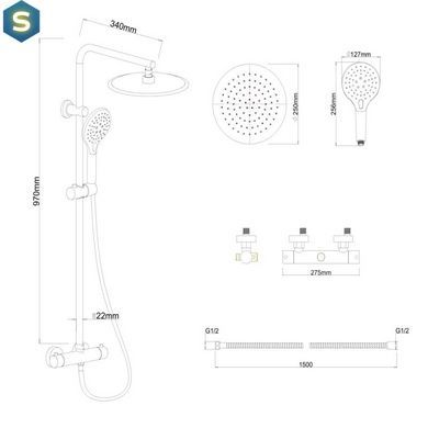 Душевая система Yoka Bergen 25 Black с термостатом BP.BERGEN-THERM-25-BLK, Черный матовый