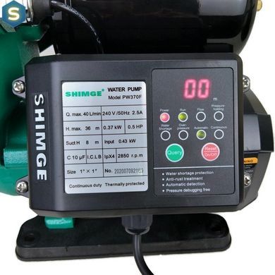 Насосна станція 0.37 кВт Hmax 36м Qmax 40л/хв (вихровий насос) 1л Shimge PW370 F