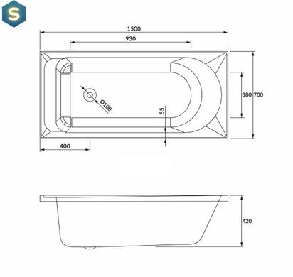 Ванна акрилова Imprese Valtice New 150x70 без ніжок white b0700655070, Білий