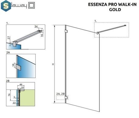 Душевая перегородка Radaway Essenza Pro Gold 110 см 10103110-09-01