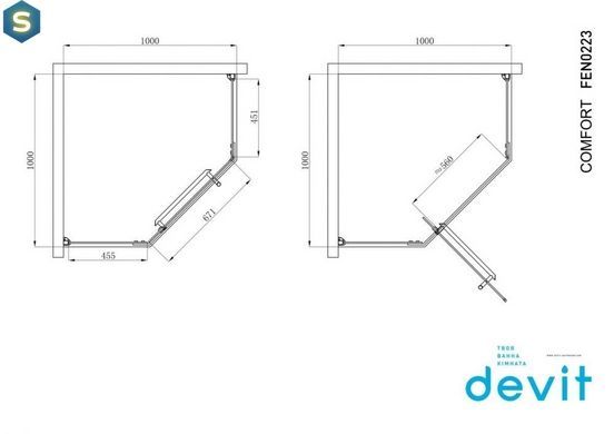 Душова кабіна Devit Comfort FEN0223 п'ятикутна 100х100 см, Хром, прозорий, хром