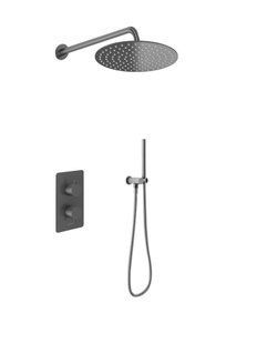 Душева система Kohlman Axel 30 graphite з термостатом + BOX прихованого монтажу KPL-QW432AG30, Графит