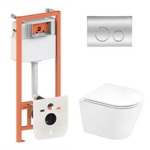 Набор: Qtap Scorpio Ultra Quiet унитаз подвесной QT1433053EUQW + Nest комплект инсталляции 4в1 (круглая клавиша Chrome) QT0133M425 + M11112CRM