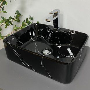 Умывальник VBI Forli black marmo glossy накладний VBI-011107, Чорний/золото