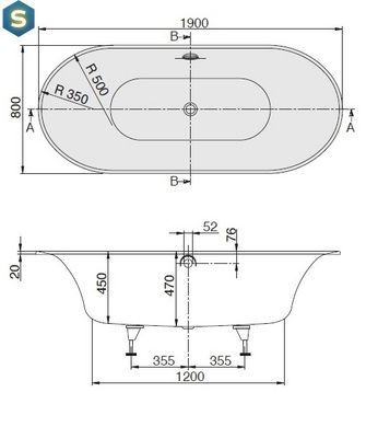 Ванна квариловая Villeroy & Boch Cetus 190x80 UBQ190CEU7V-01