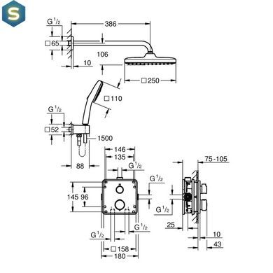 Душова система термостатична Grohe QuickFix Precision з Vitalio Comfort 250 348822430, Черный матовый