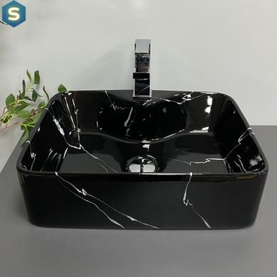 Умывальник VBI Forli black marmo glossy накладний VBI-011107, Чорний/золото