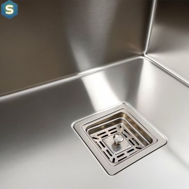Кухонная мойка Platinum Handmade 50x50 нержавейка с подставкой для ножей + сифон, дозатор и корзинка, Нержавеющая сталь