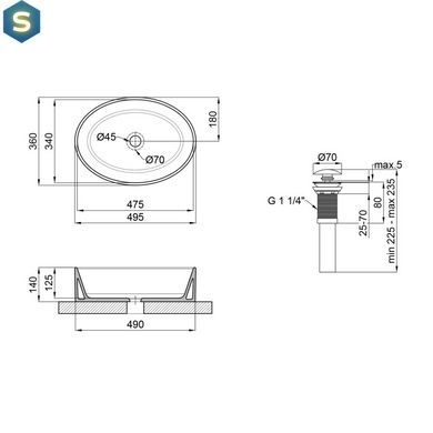 Умывальник Qtap Kolibri накладной овальный 500x360x140 мм White + донный клапан PU02, Белый