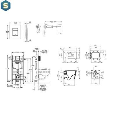 Комплект 4 в 1: Інсталяція GROHE Rapid SL 3 в 1 3884966Q + Унітаз безободковий Kroner Eifel WHI483429 TORNADO з сидінням Slim Duroplast / Soft-close / Quick relase KE483429WHIT (3884966KE483429)