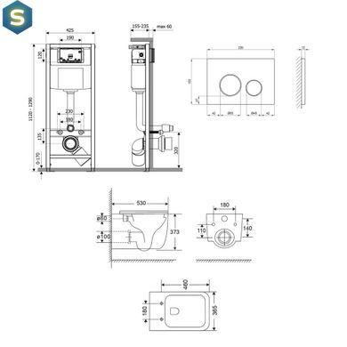 Подвесной унитаз Qtap Gemini Ultra Quiet + инсталляция Qtap Nest 4 в 1 (круглая клавиша Chrome), Белый