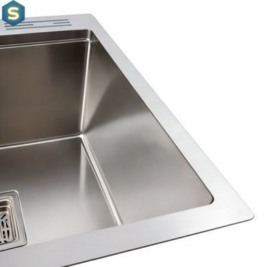 Кухонная мойка Platinum Handmade 50x50 нержавейка с подставкой для ножей + сифон, дозатор и корзинка, Нержавеющая сталь