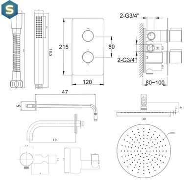 Душевая система Kohlman Experience 30 black с термостатом + BOX скрытого монтажа KPL-QW433EBR30, Черный матовый
