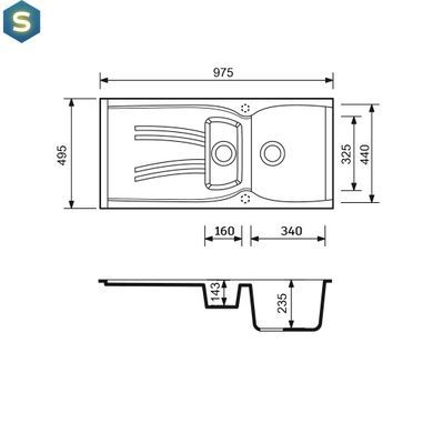 Кухонна мийка Adamant New Line Plus 975x495x235 чорний металік 521223, Чорний/золото
