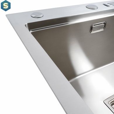 Кухонная мойка Platinum Handmade 50x50 нержавейка с подставкой для ножей + сифон, дозатор и корзинка, Нержавеющая сталь