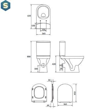 Унітаз-компакт ZIP Cersanit Zip 781 SimpleOn 011 3/5 л з сидінням duraplast Slim Soft Close K121-012