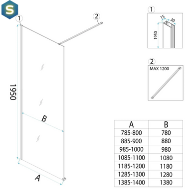 Душова стінка Rea Flexi 100x195 grey tytan KPL-K99484, графит, графит