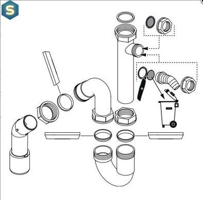 Сифон із переливом для мийки із сталі Hansgrohe D14-11 Automatic на одну чашу Stainless Steel 43931800