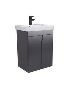 Тумба Мойдодыр Simple Graphite 55-U с умывальником River 55 графитовая универсальная, Графит