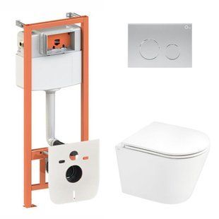 Набор: Qtap Scorpio Ultra Quiet унитаз подвесной QT1433053EUQW + Nest комплект инсталляции 4в1 (круглая клавиша Satin) QT0133M425 + M11111SAT