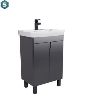 Тумба Мойдодир Simple Graphite 55-U з умивальником River 55 графітова універсальна, Графит