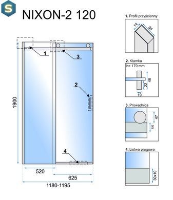 Душові двері Rea Nixon-2 120 P REA-K5003, прозорий, хром