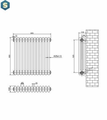 Горизонтальный дизайнерский радиатор отопления Arttidesign Bari III G 13/600/605 белый матовий, Белый матовый