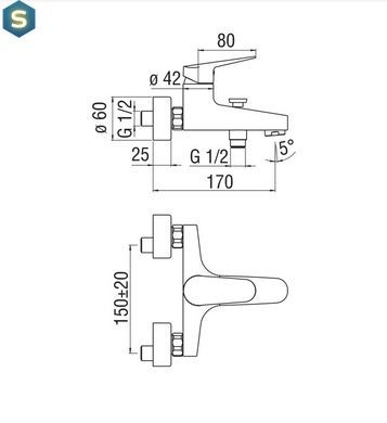 Смеситель для ванны Nobili Blues с переключателем на 2 выхода BS101110/1CR, Хром