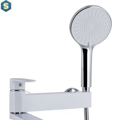Смеситель для ванны Qtap Jay с поворотным изливом (c душевым гарнитуром) QTJAY260CRW45554 Chrome/White, Белый