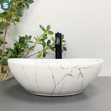 Умивальник (раковина) VBI PARMA WHITE STONE накладний, Мармур