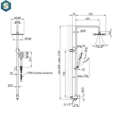 Душова система Kroner KRP Edelstahl Klassisch - ESG231 Flex CV029978, Нержавіюча сталь