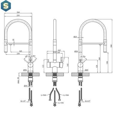 Смеситель для кухни с подключением к фильтру Kroner KRP Edelstahl Klassisch - ESG03815BLK CV027933, Нержавеющая сталь