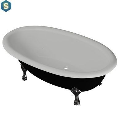 Ванна отдельностоящая глянцевая Amidicon Olimpia 180x90 черная из литого камня черные ножки OLIMPIA_180_nizhk-bl_BLACK_HL, Черно-белый