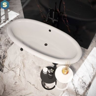 Ванна отдельностоящая глянцевая Amidicon Olimpia 180x90 черная из литого камня черные ножки OLIMPIA_180_nizhk-bl_BLACK_HL, Черно-белый