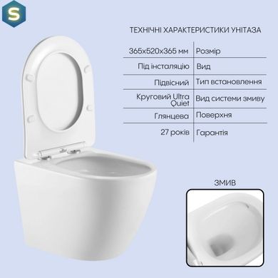 Подвесной унитаз Qtap Robin + инсталляция Qtap Nest 4 в 1 (квадратная клавиша Satin), Белый