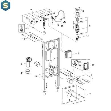 Комплект 4 в 1: Инсталляция GROHE Rapid SL 3 в 1 3884966Q + Унитаз безободочный Kroner Harz WHI483632 TORNADO с сиденьем Slim Duroplast / Soft-close / Quick relase KH483632WHIT (388496