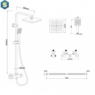 Душевая система Yoka Bodo 23 Black с термостатом BP.BODO-THERM-23-BLK, Черный матовый
