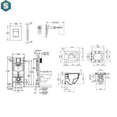 Комплект 4 в 1: Инсталляция GROHE Rapid SL 3 в 1 3884966Q + Унитаз безободочный Kroner Harz WHI483632 TORNADO с сиденьем Slim Duroplast / Soft-close / Quick relase KH483632WHIT (388496