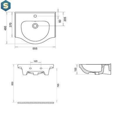 Умывальник мебельный RJ Lotus 55,5x48x15,5 см white RZJ200, Белый