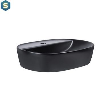 Умивальник Qtap Scorpio накладний овальний 505x385x120 мм Black matt + донний клапан PU03, Черный матовый